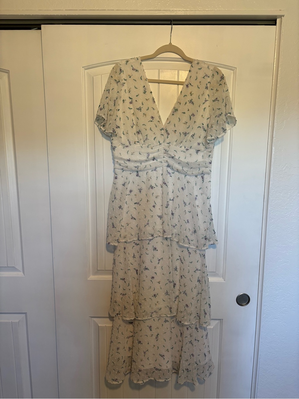 Altar'd State Cream Midi Dress with Teal Floral Print